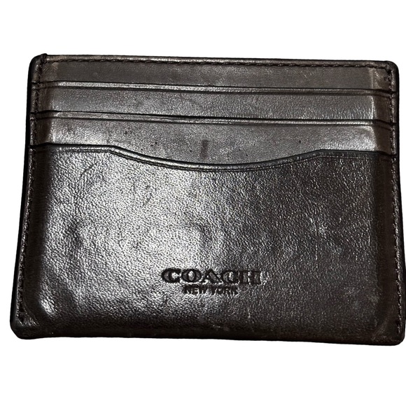 Coach mens card wallet dark brown leather - Picture 1 of 9
